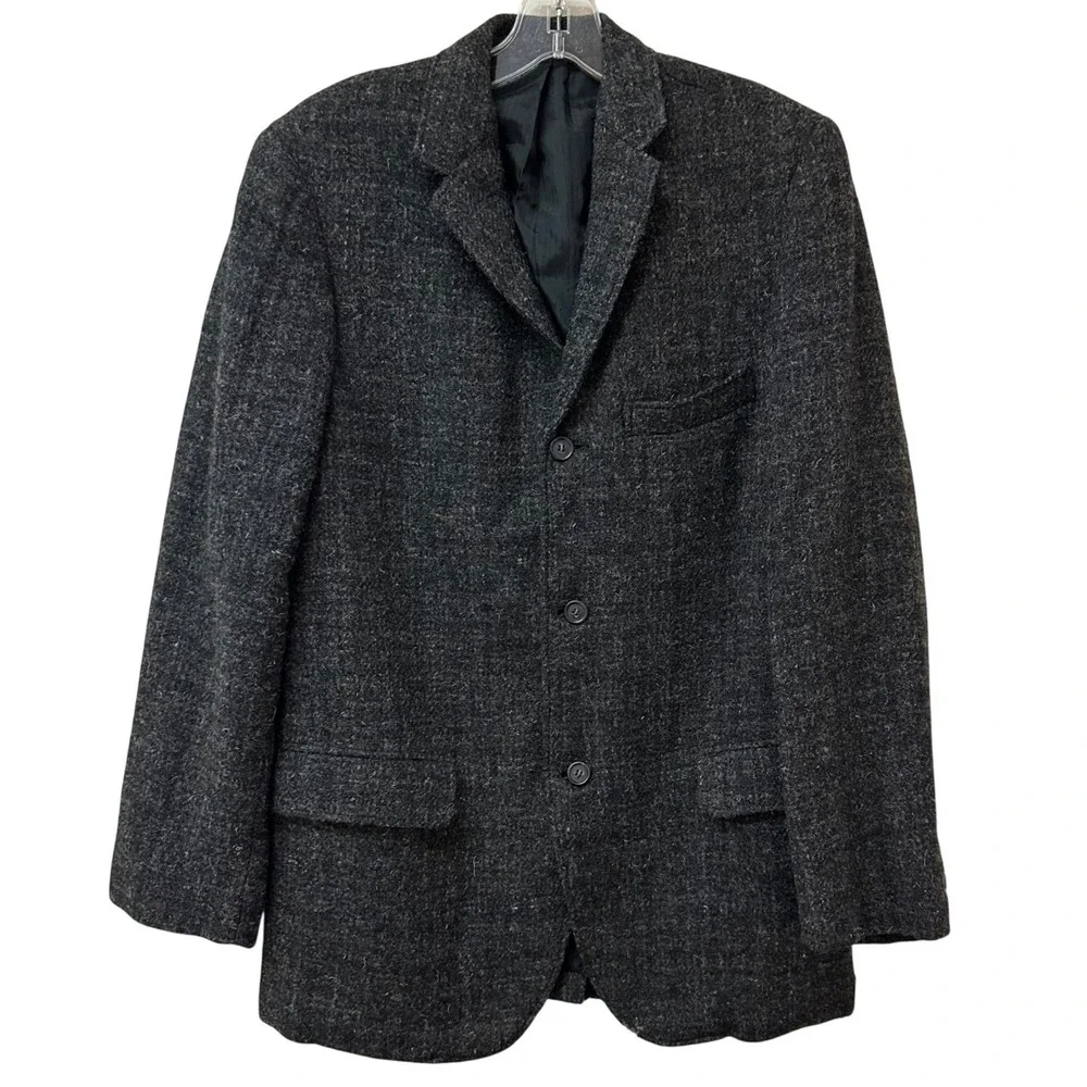 Vintage Hardwick Harris Tweed Blazer Mens Charcoal Grey Wool Sport Coat USA Made